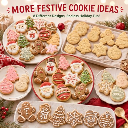 Christmas Themed MINI Cookie Cutter Embossing Mold Fondant Stamper Set - 8Pcs Plastic spring die Biscuits Pastry Cutter Set 3D Cookie Cake Plunger Cutter Baking Mould