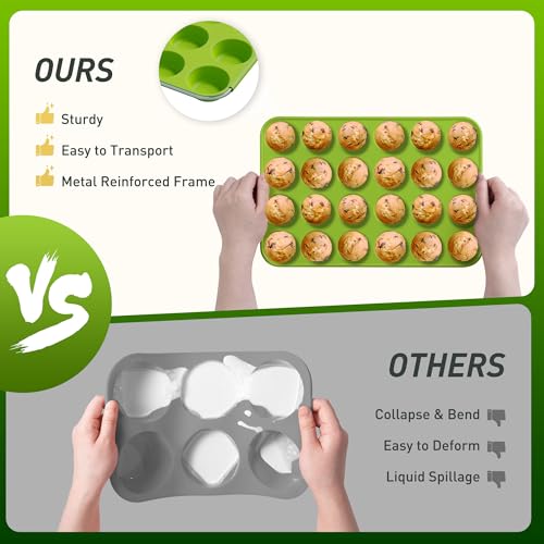 2 Pack 24 Cups Silicone Mini Muffin Pan with Metal Reinforced Frame Silicone Molds Parents Stepdad Pawpaw Who Want Nothing Everything Future Groom Bride Law Christmas Xmas Happy Birthday Gifts Ideal - color: Green, size: 2pc: 24-Cup Mini