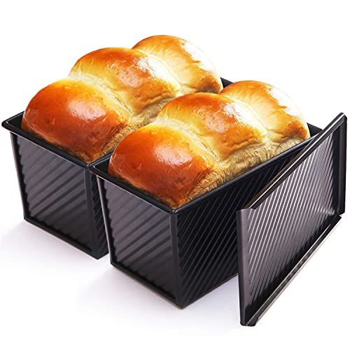 CHEFMADE Pullman Loaf Pan with Lid 2 Pcs, 1Lb Dough Capacity Non-Stick Rectangle Corrugated Bread Pan, Carbon Steel Toast Pan with Cover for Baking Bread - Black - size: Black 2 pieces 1 lb Corrugated