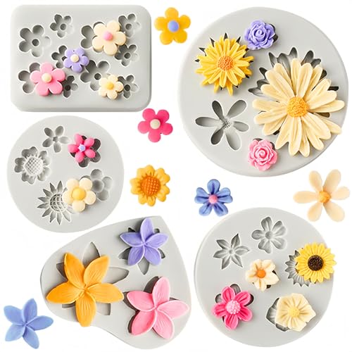 JOERSH Silicone Flower Fondant Molds, 5Pcs - style: Flower