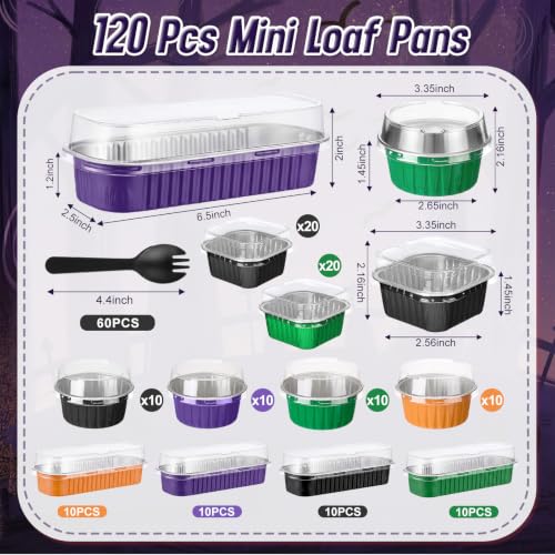 Blushtier 120 Set/240 Pcs Halloween Mini Loaf Pans with Lids and Spoons - color: Dark Colors