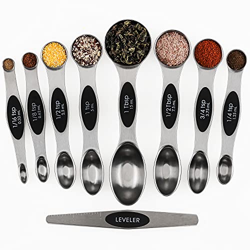 Magnetic Measuring Spoons Sets of 9 Stainless Steel Dual Sided Teaspoon - color: Measuring Spoons Set