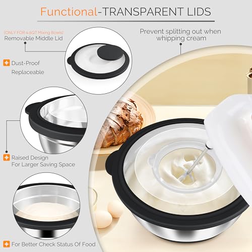 HaWare Stainless Steel Mixing Bowls with Airtight Clear Lids, 24PCS, Black - color: Black