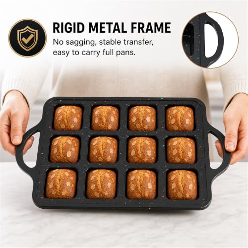 Silicone Mini Loaf Pan 2 Pack with Reinforced Metal Frame 12-Cavity - color: Black 12-Cavity