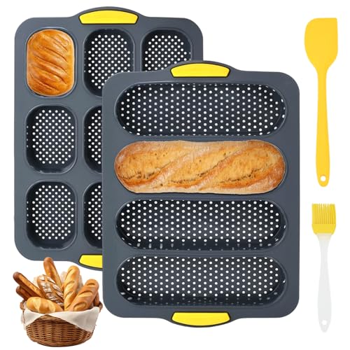 4PCS Silicone Baguette Hotdog Pan Set, Includes Scraper & Brush