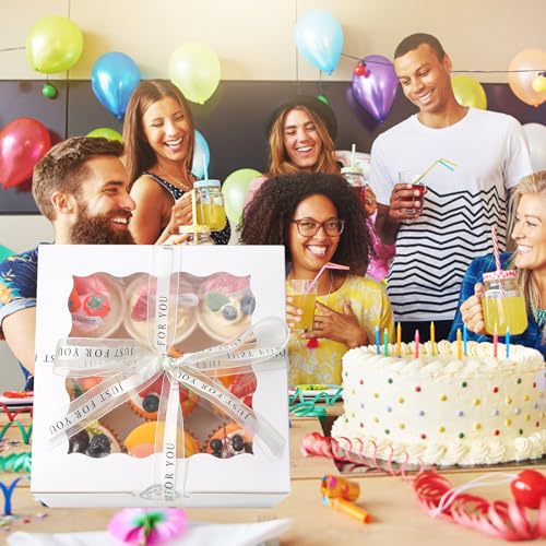 28 Sets 6x6x5 Cake Box, White Cake Box with Window 6" White Cake boxes Round Boards, 6inch Cake Containers with Lids for Easter and Mother's Day Cheesecake, Cakes(6 * 6 * 5inch/28pcs) - size: 6*6*5inch/ 56 pcs
