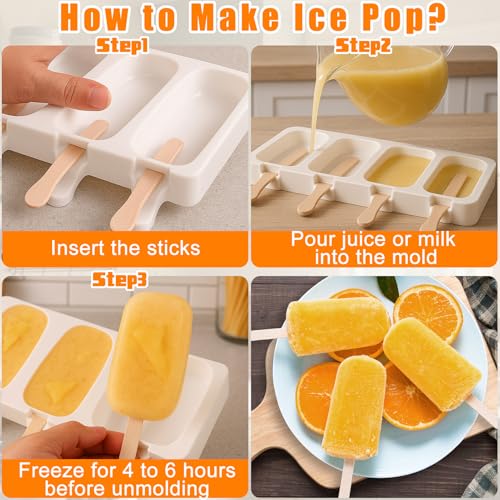 Mity rain 2 Pack Cake Pop Mold Silicone, 8 Cavity Reusable Cakesicle Molds - color: 2PCS Ice Cream White