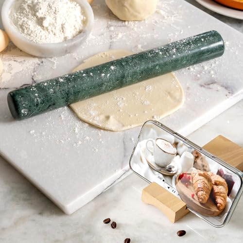 Natural Marble Rolling Pin for Baking, 12inch French Heavy Dough Roller - color: 12"x1.5"-Green