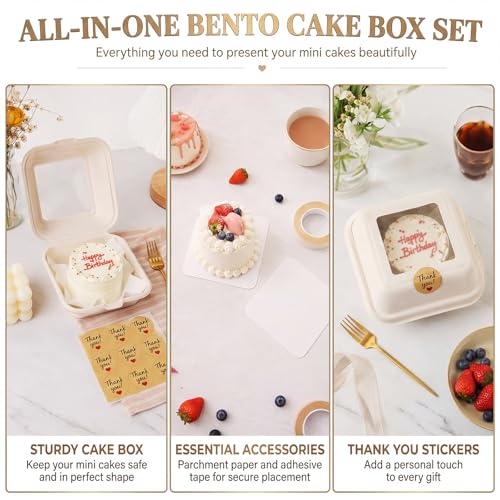Bento Cake Box Clamshell Container Kit, 50 Set, White - color: White