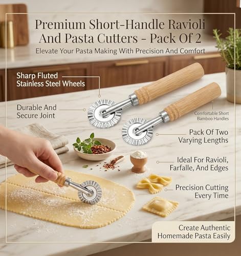Pastry Wheel Cutter Tool, Pasta Cutter Wheel with Wooden Handle, Making Pizza Dumplings, Roller Pastry Cutter Tool for Home and Kitchen