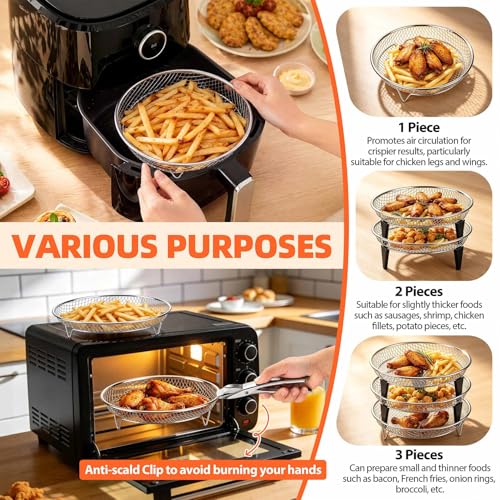 P&P CHEF 7.9'' Round Air Fryer Rack Set of 3, Air Fryer Basket for Grill