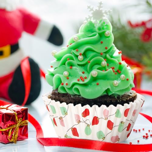 Whaline 300Pcs Christmas Bulb Paper Baking Cups Colorful Xmas Bulbs Cupcake Muffin Liners 2 x 1.2 Inch Winter Holiday Cake Candy Cup Paper Wrappers for Xmas Wedding Birthday Baby Shower Party - style: Christmas Bulb