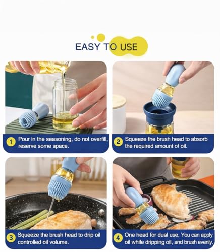 2-in-1 Oil Dispenser Glass Bottle with Silicone Brush, Sky