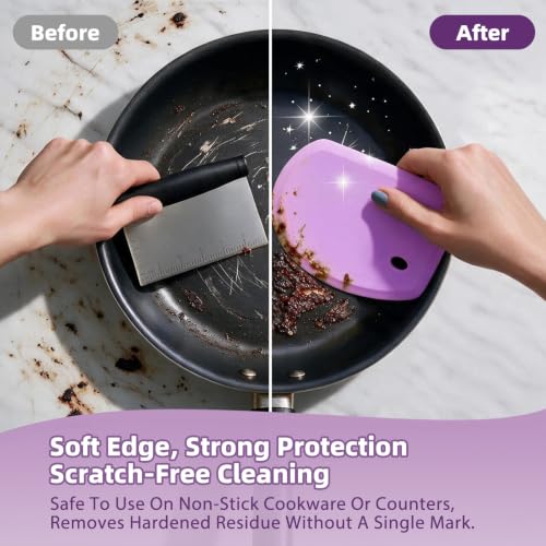 Silicone Dough Scraper with Metal Core Flexible Bowl Scraper Bread Baking - color: Gray & Purple