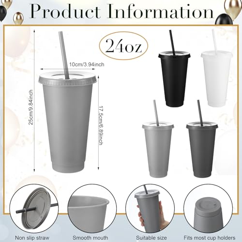 Honeydak 30 Pack Plastic Cups with Lids Straws,Gradient Color - color: Gradient Color