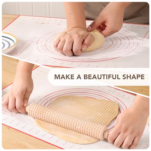 Deep Notched Rolling Pin Wooden Crispbread knobbly fluted rolling pin for Home Professional Use Wood Swedish Thin Bread Grooved Rolling Pin Prepare Delicious Soft Flatbreads and Crackers
