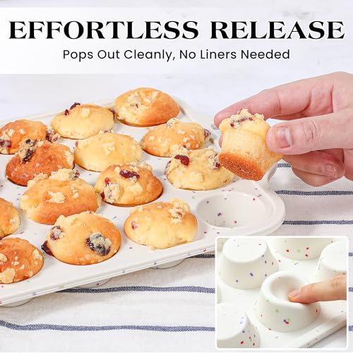 24 Cups Silicone Mini Muffin Pan for Baking with Metal Frame - color: Cream, size: 24-Cup Mini
