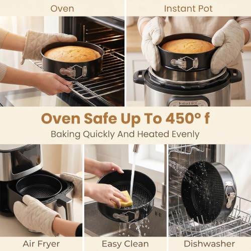 3 Pcs Springform Pan Set, 5 7 9 Inch Nonstick Spring Form Pan, Leakproof Cheesecake Pan with Silicone Protector & 50Pcs Parchment Paper, Removable Bottom Cake Baking Pans for Home Restaurant Bakery