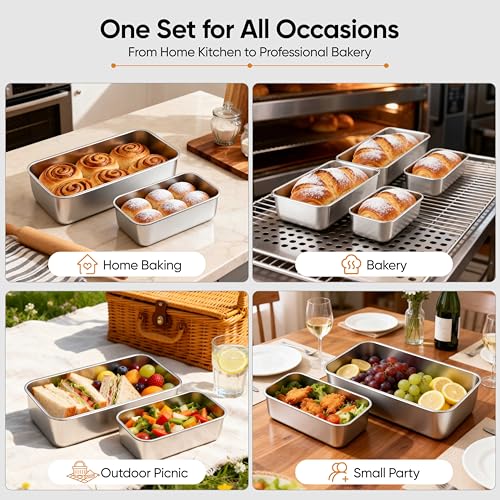 LIANYU Bread Pan Set, 9x5Inch Loaf Pans & 6.3x3.5Inch Mini Bread Baking Pan - color: Silver, size: Medium & Small