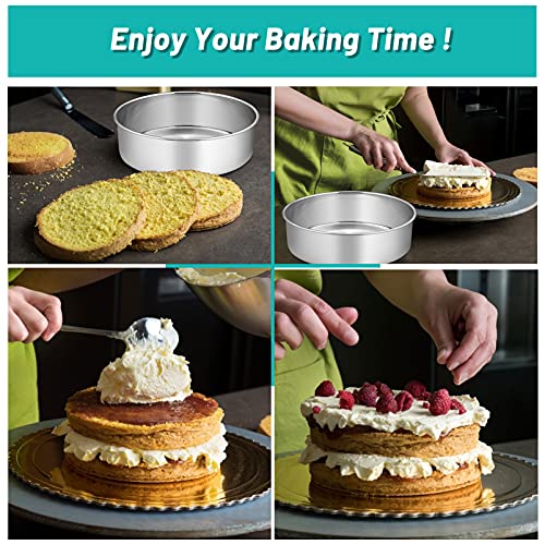TeamFar Cake Pan, Stainless Steel Round Baking Pans Set for Layer Cake Pie