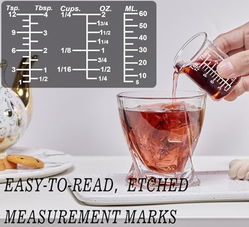 Ackers Etching Scale Glass Measuring Cup Set-V-Shaped Spout，Includes 60ml(2OZ), 120ml(4OZ), and 250ml(8OZ) Glass Measuring Beaker for Kitchen or Restaurant, Easy to Read - size: 60 ml / 120 ml / 250 ml