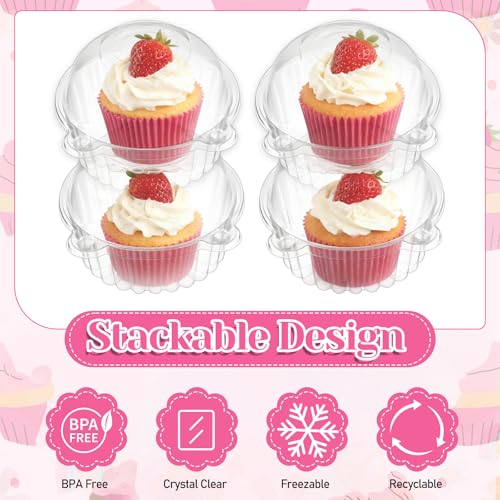 200 Pack Individual Cupcake Holders Plastic Cupcake Containers Clear Disposable Cake Carriers Single Muffin Containers with Dome Lids for Dessert Cheesecake Pastries