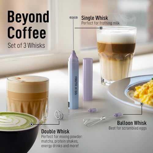 Zulay Froth N Go Milk Frother – Rechargeable 3-in-1 Handheld Frother Wand with Travel Case & USB-C Charger – Single, Double & Egg Whisk for Latte, Cappuccino, Matcha, Protein Shakes - Dove Cloud - color: Dove Cloud, size: Rechargeable Frother