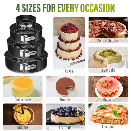 Vakoo Springform Pan Set, Removable Bottom for Easy Release, 4/7/9/10 Inch - size: 4+7+9+10 Inch