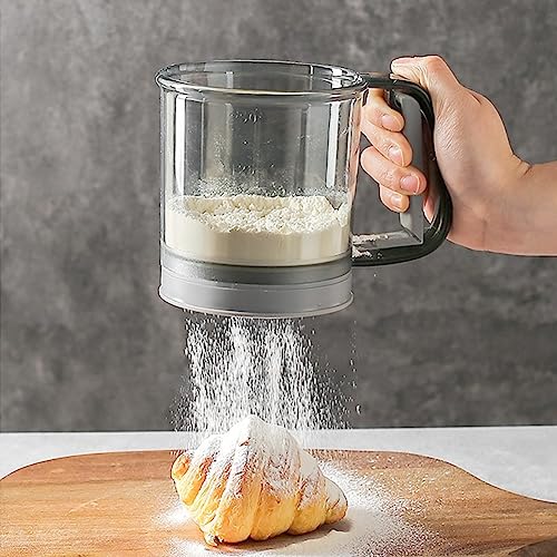 Flour Sifter for Baking, Double Layer Fine Sieve with Hand Press Handle