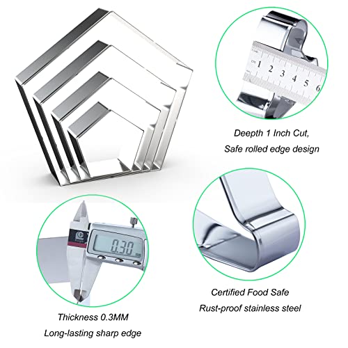 Pentagon Cookie Cutter Set Large - 5 Inch, 4 Inch, 3 Inch, 2 Inch - Geometric Polygon Frame Plaque Cookie Cutters Shapes Molds - Stainless Steel - color: Pentagon