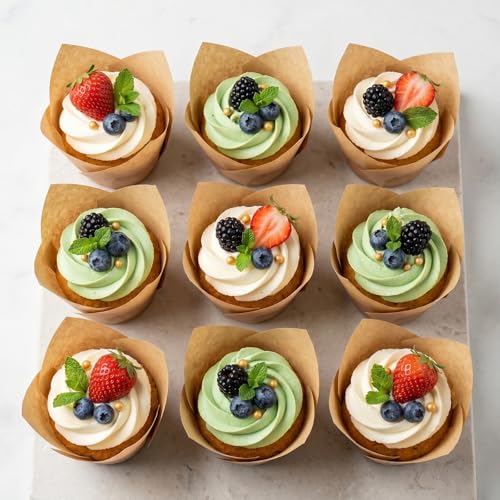 200Pcs Tulip Cupcake Liners Greaseproof Paper Baking Cups Muffin Wrappers for Birthday Wedding Baby Shower Party Catering Restaurants(Deep Khaki)