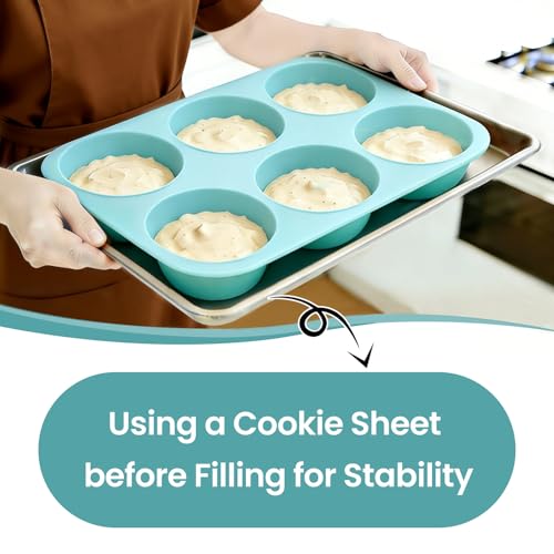 CAKETIME Jumbo Muffin Pan, 6 Cup Silicone 3.5 Inch Large Muffin Tin for Baking Giant Homemade Muffins, Cupcakes, Frittatas Non Stick - size: Jumbo 6-Cup