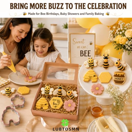 LUBTOSMN 7 Piece Bee Theme Cookie Cutters Set, Silicone Rim Baking Set