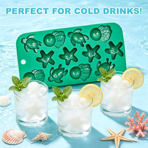 Sea Turtle Ice Cube Molds, Ocean Silicone Molds Sea Turtle Starfish Octopus Shaped Mould for Chocolate, Candy, Cupcake Decorations, Plaster Molds Resin Wax Making