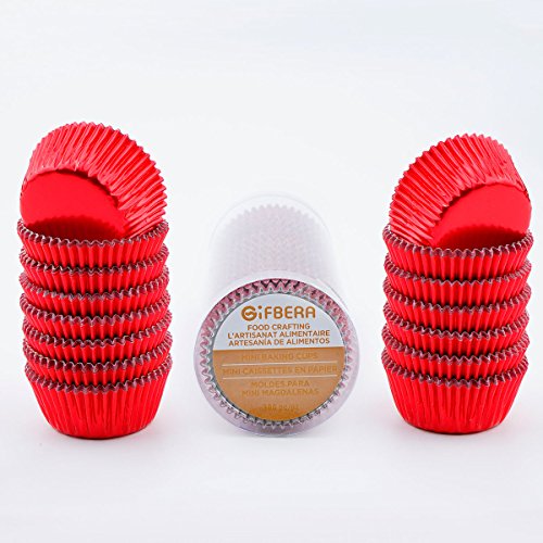 Gifbera Mini Foil Muffin Cupcake Liners Red Wrappers for Christmas Wedding Party, 300-Count - color: Red