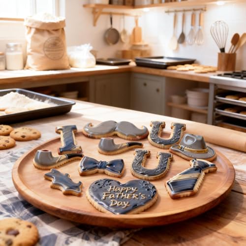ZADE Fathers Day Cookie Cutters,10PCS Metal Cookie Cutters- Father Birthday Cookie Molds with Bow Tie, Mustache, Necktie, Formal Hat, Blazer, Glasses/Sunglasses Shapes for Holiday Treats - color: Father cookie cutter Set