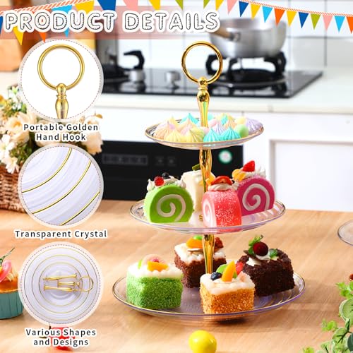 Teenyyou 8 Pack 3 Tier Plastic Cupcake Stand Bulk, Clear, Round - color: Clear, style: Round