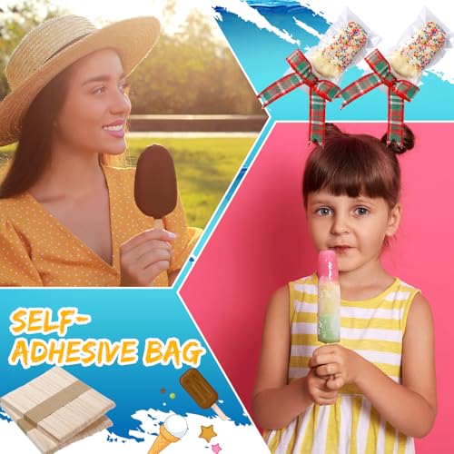 Capoda 600 Pcs Ice Lolly Sticks and Plastic Bags Set,Clear Self-adhesive