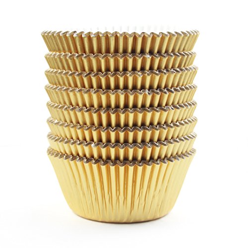 200 Pcs Standard Foil Cupcake Liners Paper Baking Muffin Cups - color: Gold