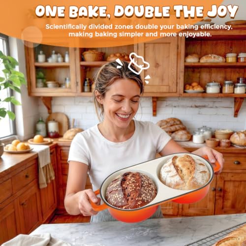 Double Dutch Oven for Sourdough Bread Baking, 2.6QT (Orange) - color: Orange