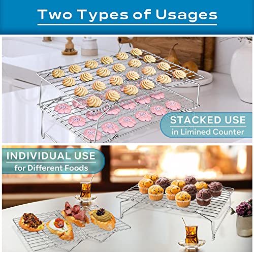 Leonyo 4-Tier 15x10IN Cookie Cooling Rack for Cooking Stackable Collapsible
