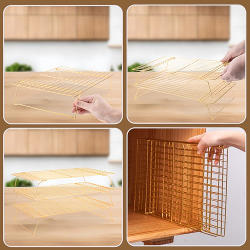 Briout Cooling Rack for Cooking Baking 3 Tiers, 16" x 10" Wire Rack, Gold - color: Gold, size: 16"x10"-3Tier