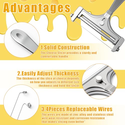 Stainless Steel Wire Cheese Slicer With 4 Extra Wires Adjustable Thickness