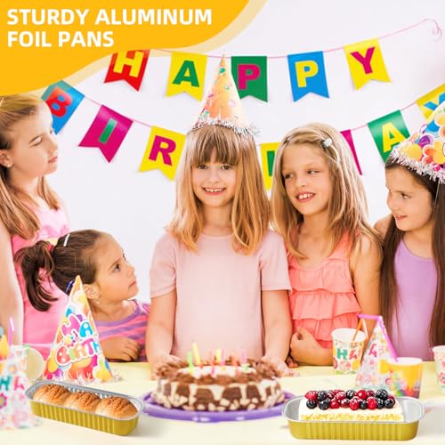 30 Pack Gold Mini Rectangular Aluminum Foil Loaf Pans with Lids 6.8oz, Spoons & Sealing Stickers Included - Perfect for Baking Mini Cakes, Parties & Gifting - color: Gold