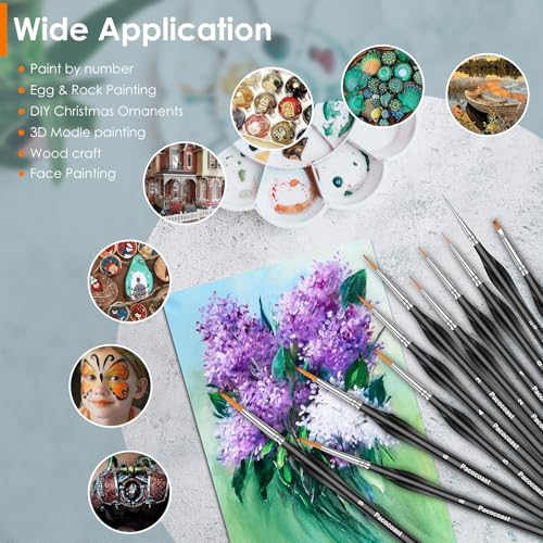 12Pcs Detail Paint Brushes Set for Miniature Fine Art Painting - color: Silver, Black