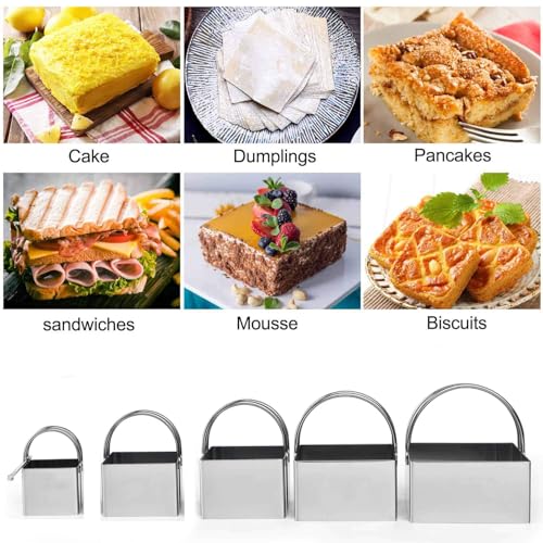 Stainless steel Cookie Cutters Set of 10, 5 sizes round and 5 sizes square Biscuit cutters with handles - size: Regular