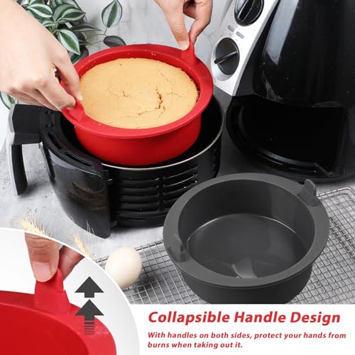 Webake 7 Inch Air Fryer Round Cake Pans for Baking, Nonstick Silicone Air Fryer Baking Pan Wih Handle, BPA Free Set of 2 - size: 7 Inch