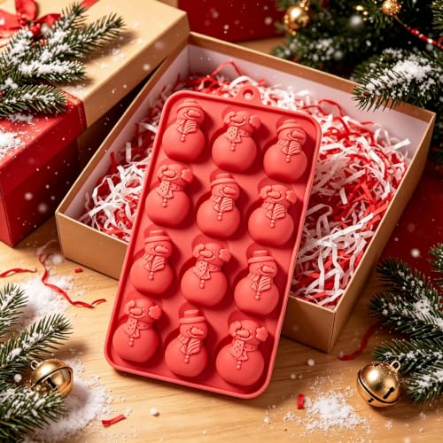 Christmas Silicone Molds for Chocolate, 2 Piece 48-Cavities Christmas Cute Snowman Molds, Red & Green Winter Mini Xmas DIY Candy Chocolate Dessert Pudding Jelly Making - color: Style7
