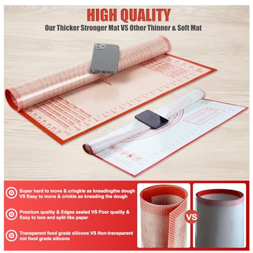 Silicone Pastry Mat 34x26 Inch Nonstick Baking Mat -Perfect for Dough, Pastry, Bread, Dough Rolling, Kneading Board, Pie Crust, Fondant, Pasta/Pizza, Kitchen Counter Mat - color: Red, size: 34"L x 26"W