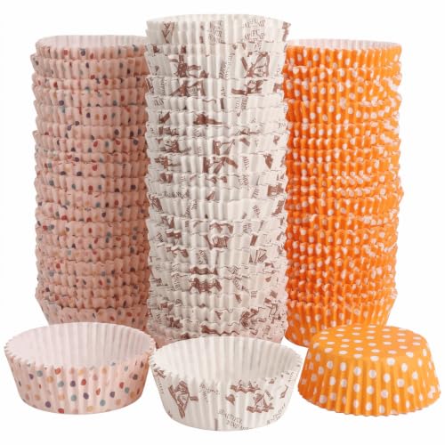 YOUEON 600 Pcs 3.5 In Jumbo Cupcake Liners Greaseproof, 6 Oz Large Paper Baking Cups Non-Stick, Jumbo Muffin Liners for Muffins, Cupcakes, Brownie, Quiche, Mini Snacks, Recyclable, 3 Pattern